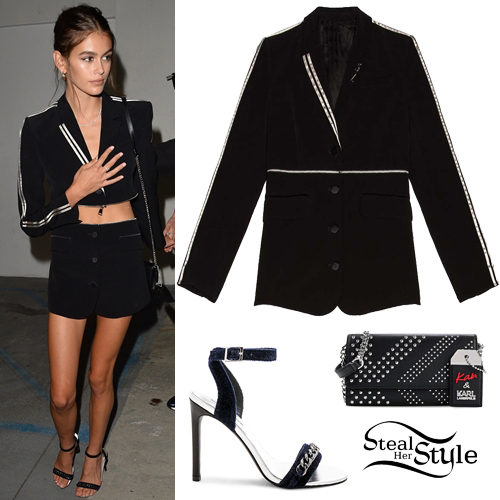 Kaia Gerber Was Spotted in a Plaid Blazer and Leather Leggings in
