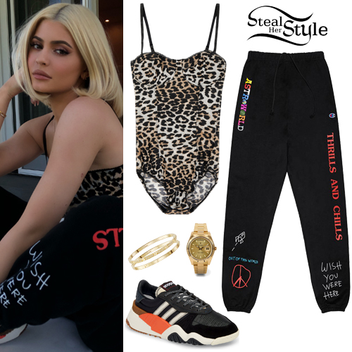 Kylie Jenner Wears an LV Du-Rag, Cavalli Snake Pants, and Black
