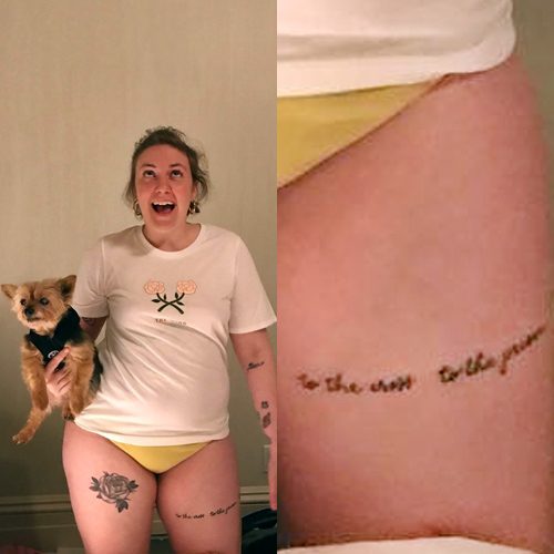 Lena Dunham Writing Thigh Tattoo | Steal Her Style