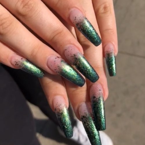 Danielle Cohn Clear Green Glitter Ombre Nails Steal Her Style