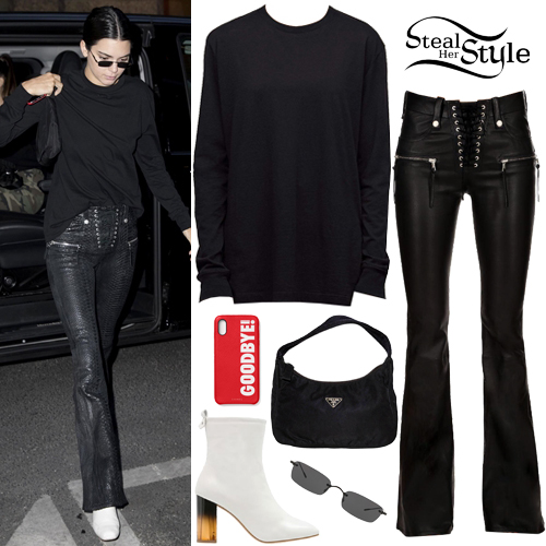 Kendall Jenner: Black T-Shirt, Leather Pants | Steal Her Style