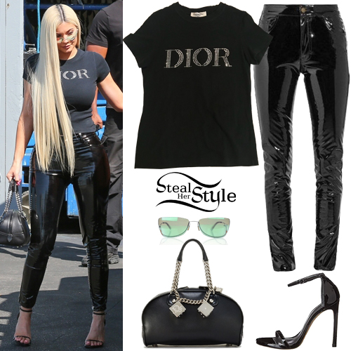 Kylie Jenner: 'Dior' T-Shirt, Patent Pants