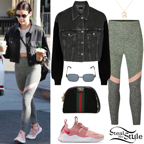 Lucy Hale Styles Black Denim With Louis Vuitton Bag & Leather
