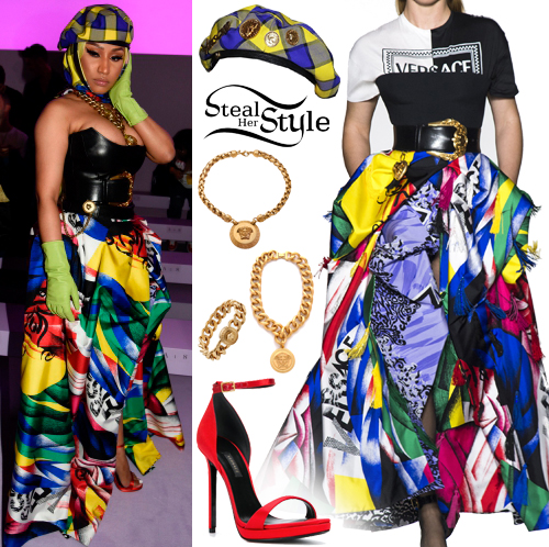 Nicki Minaj: Leather Corset, Printed Skirt