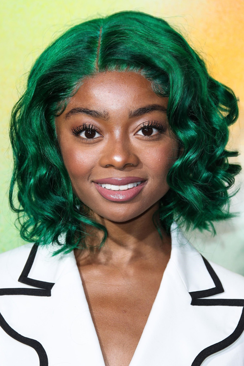 Skai Jackson Wavy Green Uneven Color, Wig Hairstyle 