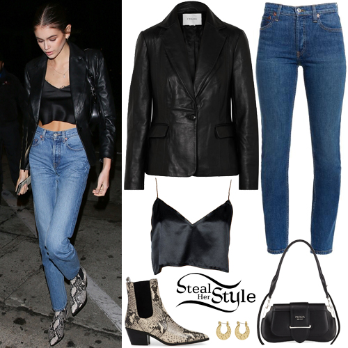 Kaia Gerber: Leather Blazer, Snake-Print Boots | Steal Her Style
