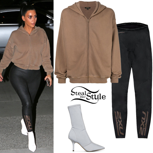 Kim Kardashian: Zip Up Hoodie, Scuba Tights | Steal Her Style