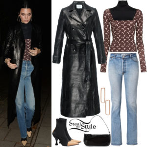 Kendall Jenner: Leather Coat, Printed Turtleneck Top | Steal Her Style