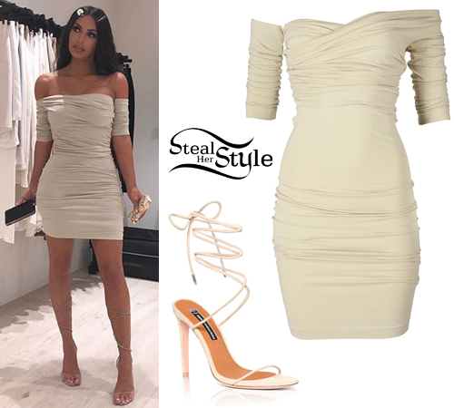 Kim Kardashian: Beige Bodycon Dress 