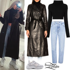 Kylie Jenner: Leather Coat, Black Crop Sweater | Steal Her Style