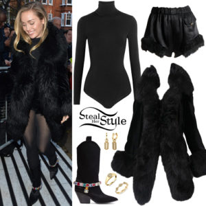 Miley Cyrus: Faux Fur Coat, Embellished Boots | Steal Her Style