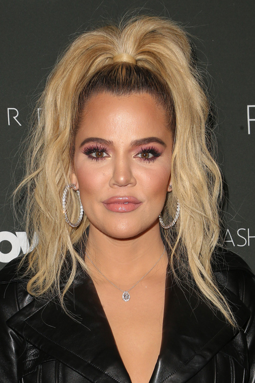 Khloe Kardashian Wavy Platinum Blonde Dark Roots, High Ponytail ...