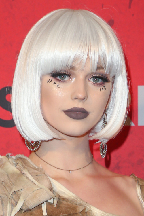 Loren Gray Beech Straight Silver Blunt Cut, Straight Bangs 