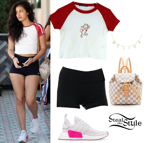 Cindy Kimberly: Embroidered Crop Top, Black Shorts