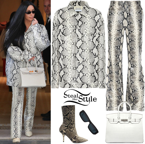 Kim Kardashian's Sherpa Coat, Patent Leather Pants, and Lug Sole