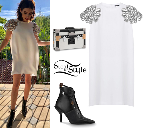 Emma Roberts: White Mini Dress, Black Boots