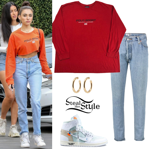 falsk Lille bitte Huddle Madison Beer: Red Crop Tee, White Sneakers | Steal Her Style