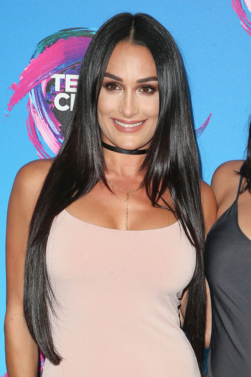 Nikki Bella Straight Black Angled, Flat-Ironed Hairstyle