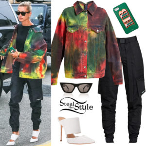 Hailey Baldwin: Tie-Dye Jacket, Black Pants | Steal Her Style