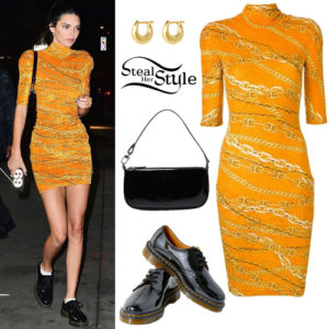 Kendall Jenner: Orange Mini Dress, Patent Shoes | Steal Her Style