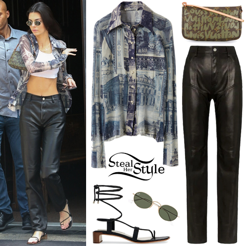 Kendall Jenner: Printed Shirt, Leather Pants | Steal Her Style