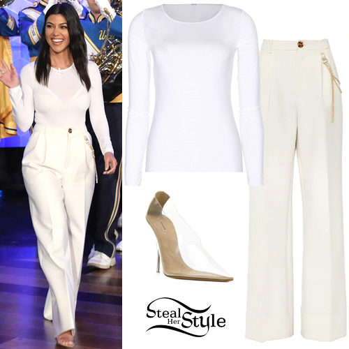 love the bracelet  Jenner style outfits, White pants fashion, Kourtney  kardashian style