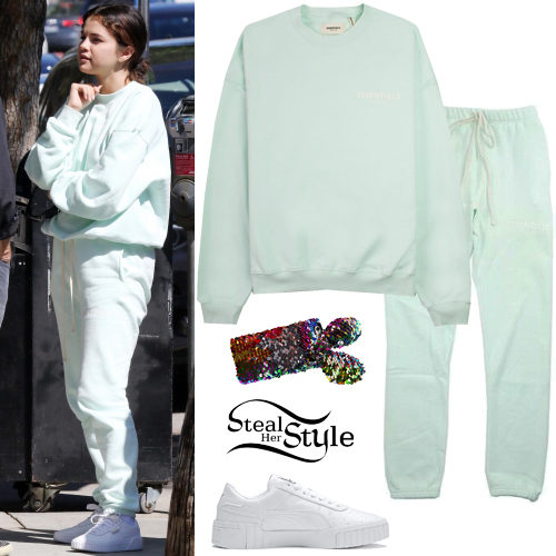 Selena Gomez Mint Sweatshirt And Pants Steal Her Style