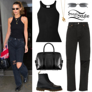 Bella Hadid: Black Tank Top, Ripped Jeans | Steal Her Style