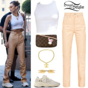 Bella Hadid: White Crop Top, Natural Pants | Steal Her Style