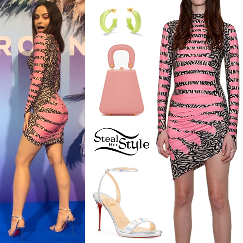 Camila Mendes: Zebra Pink Dress, Silver Sandals | Steal Her Style
