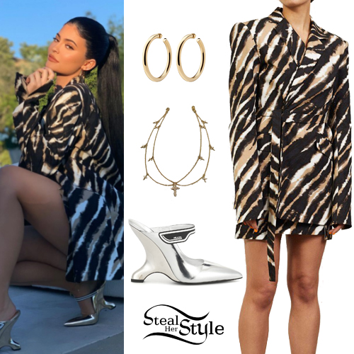 Kylie Jenner looks stylish in an animal print long coat as she