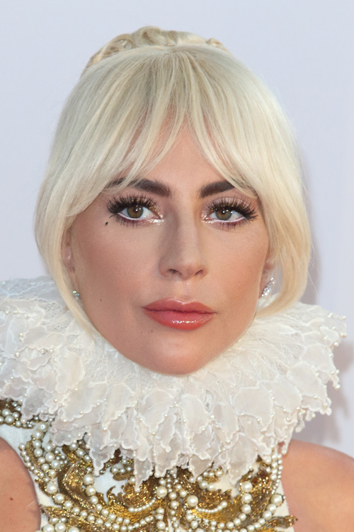 Lady Gaga Straight Platinum Blonde Bun, Curved Bangs 