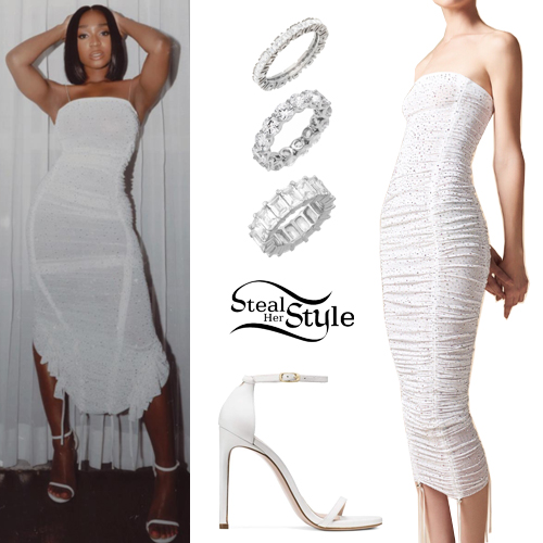 Normani Kordei Hamilton: White Midi Dress and Sandals | Steal Her Style