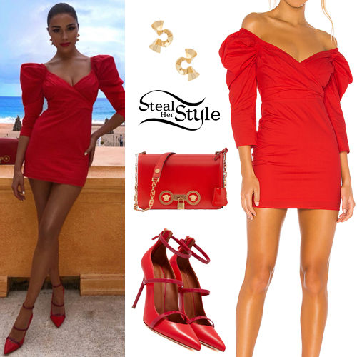Olivia Culpo: Red Mini Dress, Strappy Pumps | Steal Her Style