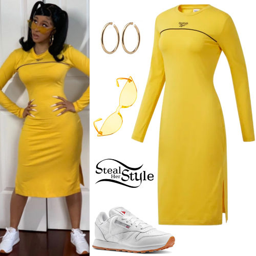 yellow dress with white sneakers