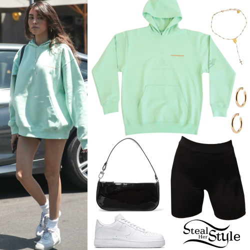 Madison Beer: Mint Hoodie, White Sneakers | Steal Her Style