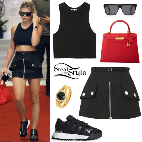 Sofia Richie: Black Crop Top, Zipped Skort | Steal Her Style