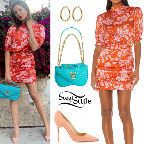Ashley Tisdale: Floral Mini Dress, Turquoise Bag