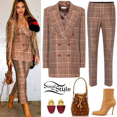 Beyoncé: Brown Plaid Suit and Boots | Steal Her Style