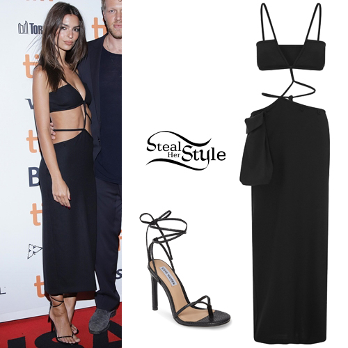 Emily Ratajkowski: Brown Dress, Strappy Sandals