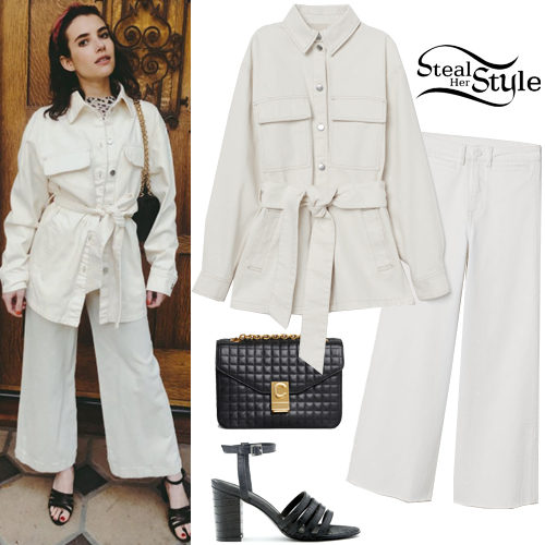 Emma Roberts: White Denim Jacket and Pants | Steal Her Style