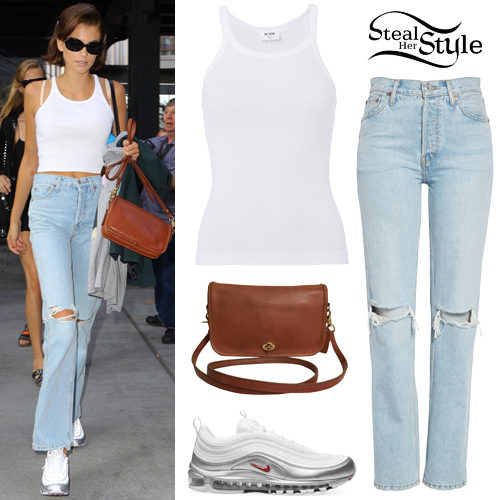 Kaia Gerber: White Tank Top, Ripped Jeans | Steal Her Style