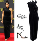 Kim Kardashian: Velvet Dress, Strappy Sandals | Steal Her Style