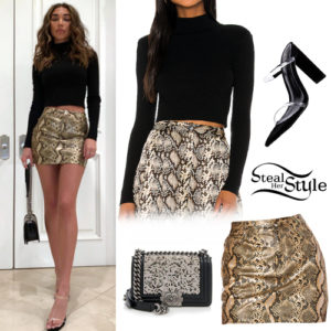 Chantel Jeffries: Black Sweater, Snake Mini Skirt | Steal Her Style