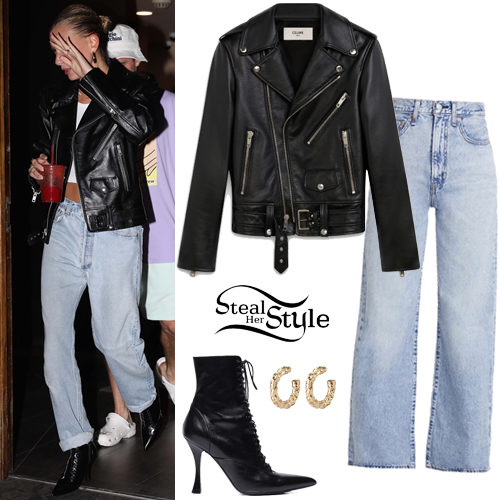Hailey Baldwin, Leather, Louis Vuitton Jacket, Black Jacket, Black