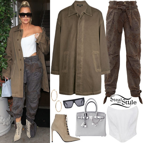 Khloe Kardashian: White Corset, Oversized Coat | Steal Her Style