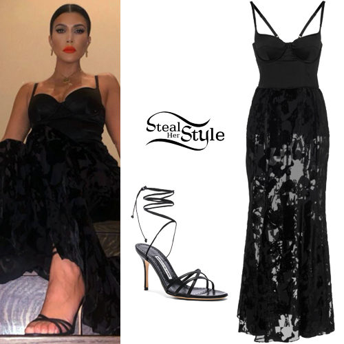 Kourtney Kardashian: Black Bustier Dress and Sandals | Steal Her Style