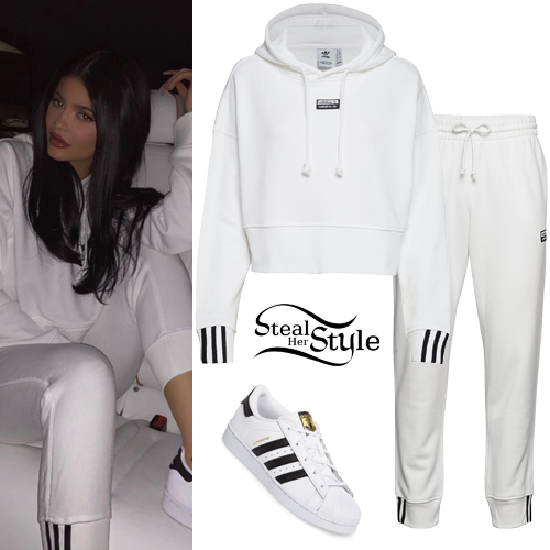 Kylie Jenner: White Crop Hoodie and Sweatpants | Steal Her Style
