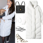Ariana Grande: White Coat, Dalmatian Pumps | Steal Her Style