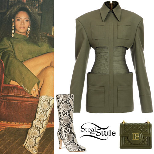 Beyoncé: Green Jacket Dress, Snake Boots | Steal Her Style